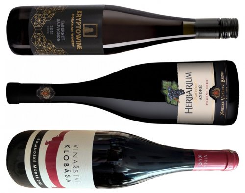 Cabernet Sauvignon vinařství Kryptowine, André Zámeckého vinařství Bzenec, Rulandské modré Vinařství Klobása Cabernet Sauvignon vinařství Kryptowine, André Zámeckého vinařství Bzenec, Rulandské modré Vinařství Klobása
