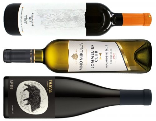 Rulandské bílé vinařství Spěvák, Rulandské šedé vinařství Víno Mikulov, Chardonnay vinařství Thaya lahve vína