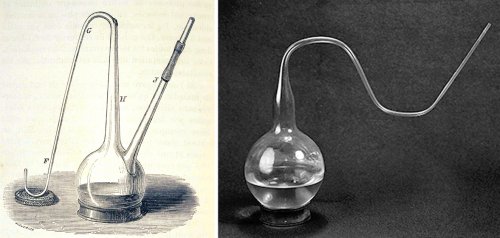 Baňky s labutím krkem, které používal Pasteur při svých experimentech Baňky s labutím krkem, které používal Pasteur při svých experimentech