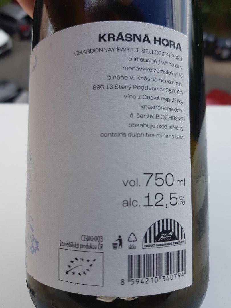 Fľaša vína Chardonnay (Barrel selection) 2023, moravské zemské víno (suché)