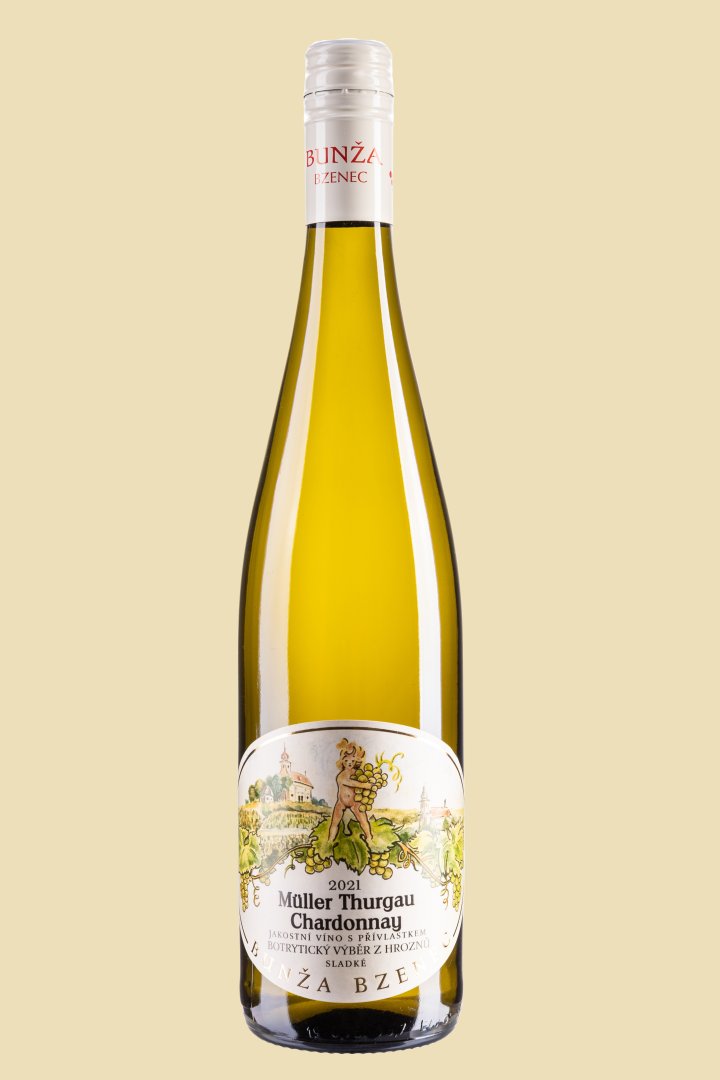 Fľaša vína Muller Thurgau & Chardonnay 2021, výber z hrozna (sladké)