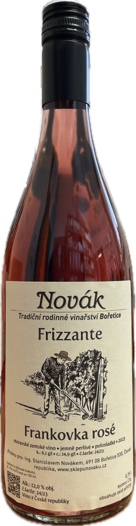 Fľaša vína Frankovka 2023, moravské zemské víno - perlivé (polosladké)