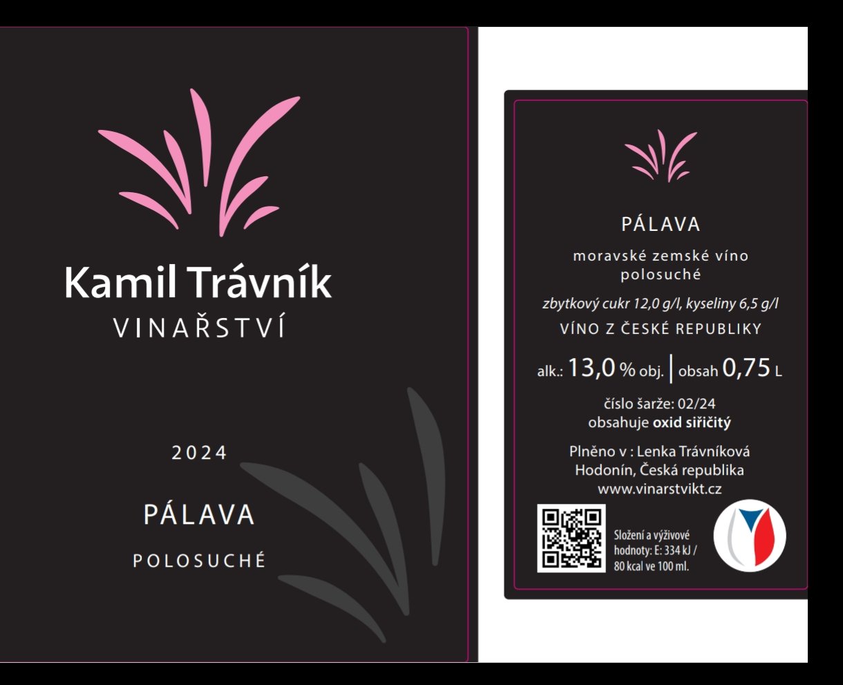 Fľaša vína Pálava 2024, moravské zemské víno (polosuché)