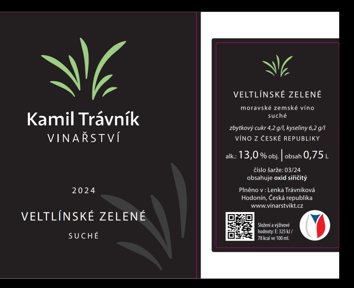 Fľaša vína Veltlínské zelené 2024, moravské zemské víno (suché)