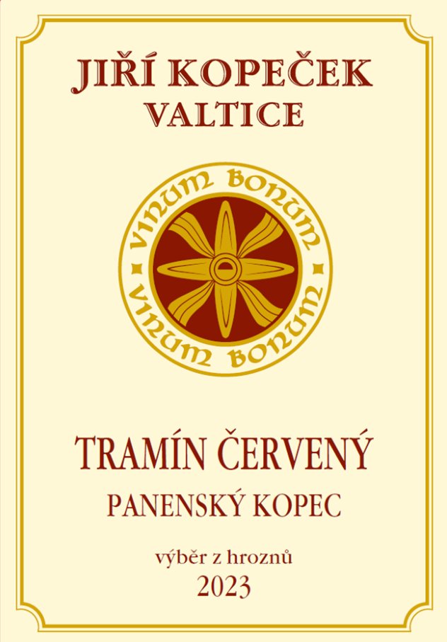 Fľaša vína Tramín červený 2023, výber z hrozna (polosuché)