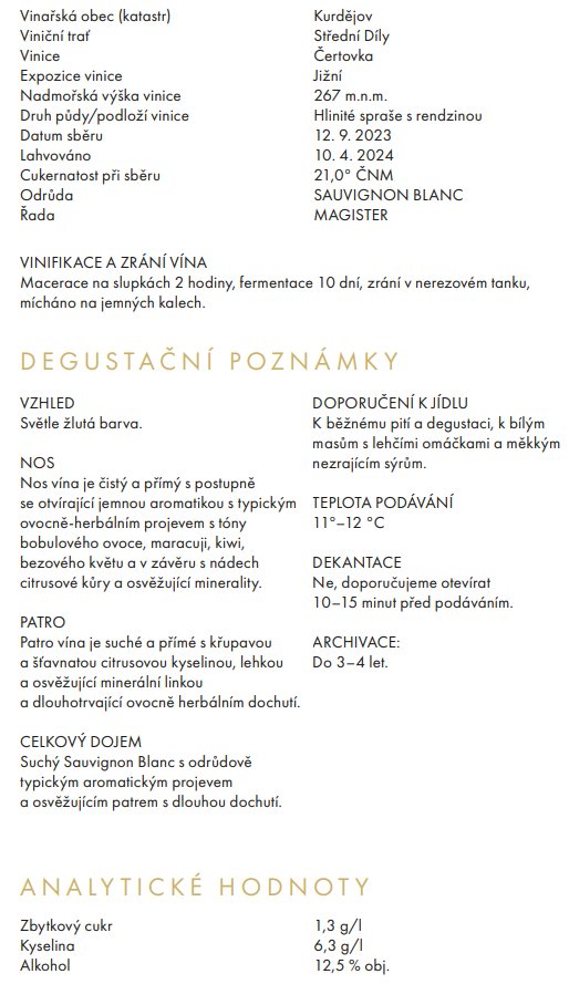 Fľaša vína Sauvignon Blanc (Magister) 2023, moravské zemské víno (suché)