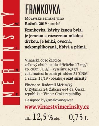 Fľaša vína Frankovka 2019, moravské zemské víno (suché)