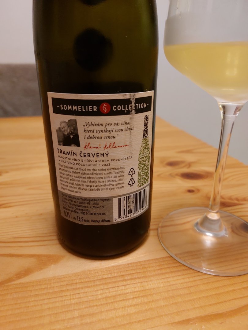 Fľaša vína Tramín červený (Sommelier Collection) 2023, pozdný sber (polosladké)