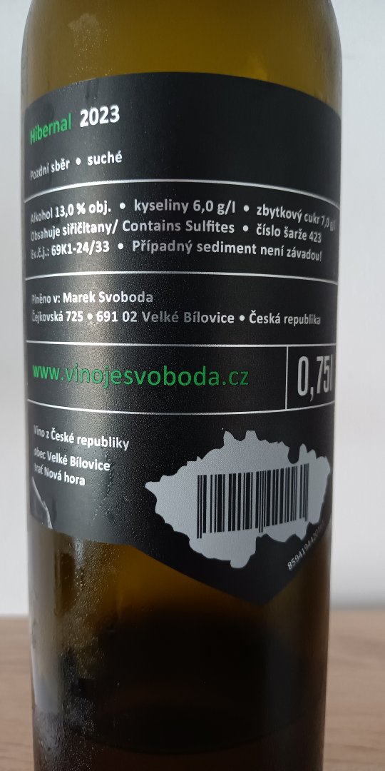 Fľaša vína Hibernal 2023, pozdný sber (suché)