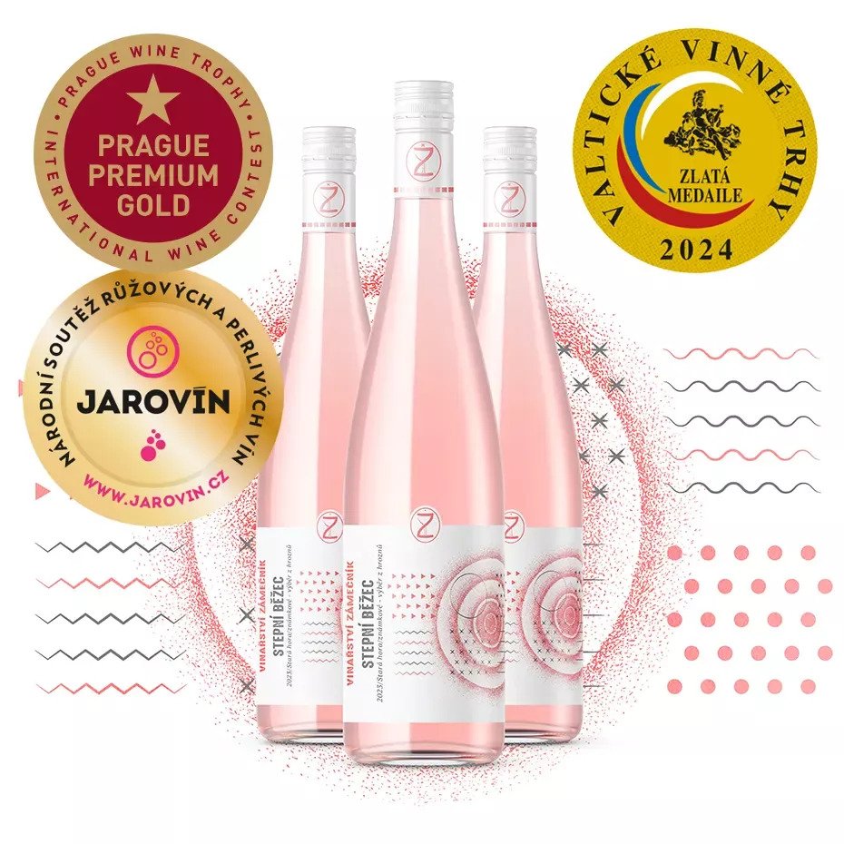 Fľaša vína Stepní Běžec rosé 2023, výber z hrozna (polosuché)