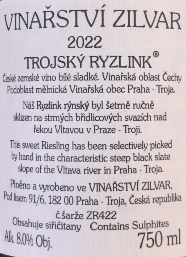 Fľaša vína Riesling Schwarzberg 2022, zemské víno (sladké)
