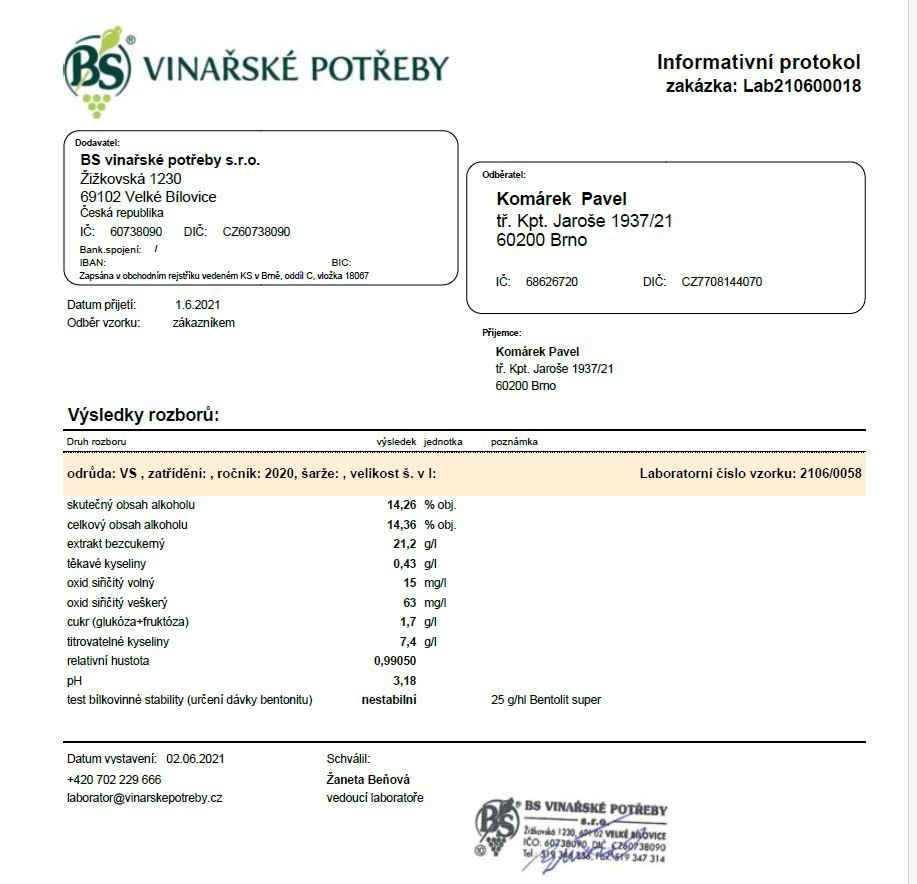 Fľaša vína Vesna 2020, zemské víno (suché)