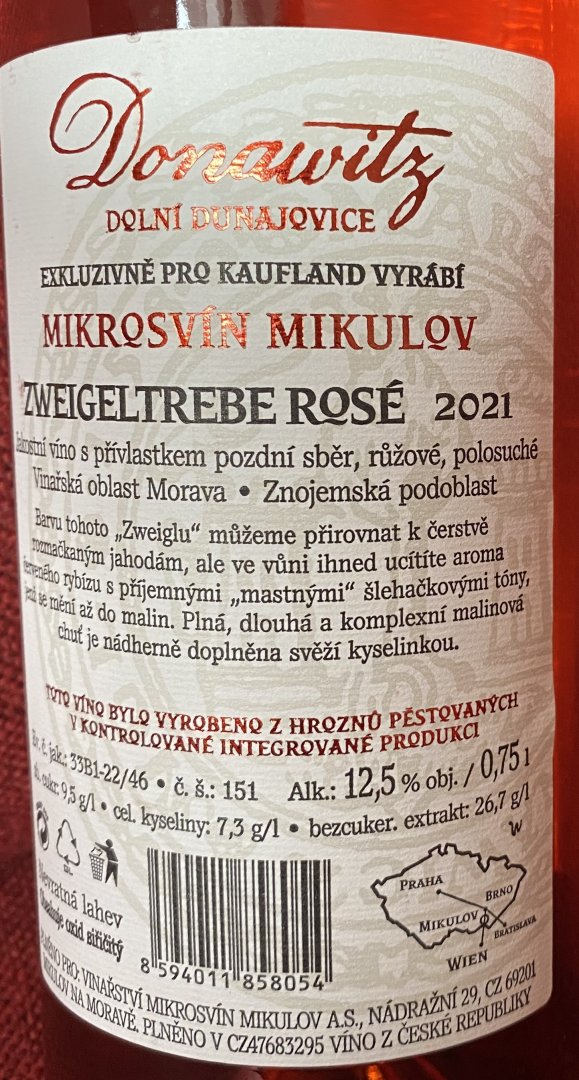 Fľaša vína Zweigeltrebe (Donawitz) 2021, pozdný sber (polosuché)