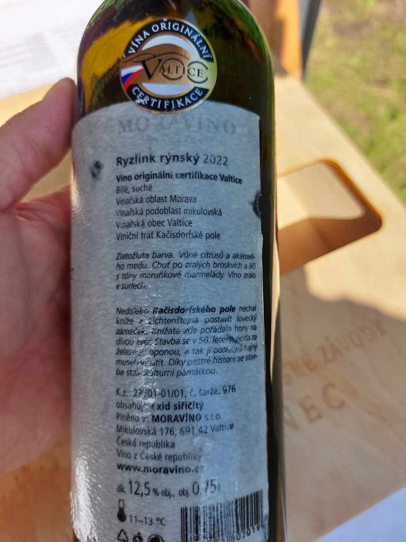 Fľaša vína Ryzlink rýnský 2022, voc