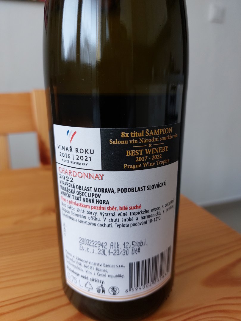 Fľaša vína Chardonnay (Collection 1508) 2022, pozdný sber (suché)