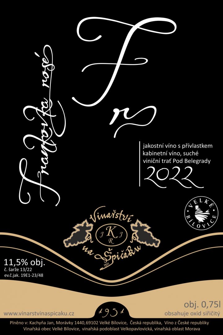 Fľaša vína Frankovka rosé 2022, kabinetné víno (suché)