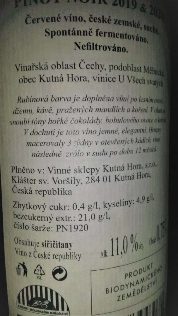 Fľaša vína Rulandské modré (2019 + 2020), zemské víno (suché)