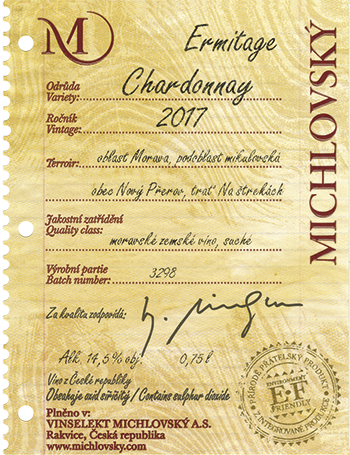 Fľaša vína Chardonnay (Ermitage) 2017, zemské víno (suché)