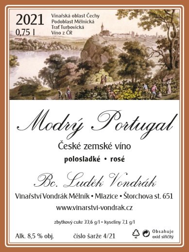 Fľaša vína Modrý Portugal rosé 2021, zemské víno (polosladké)