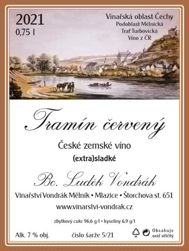 Fľaša vína Tramín červený 2021, kabinetné víno (sladké)