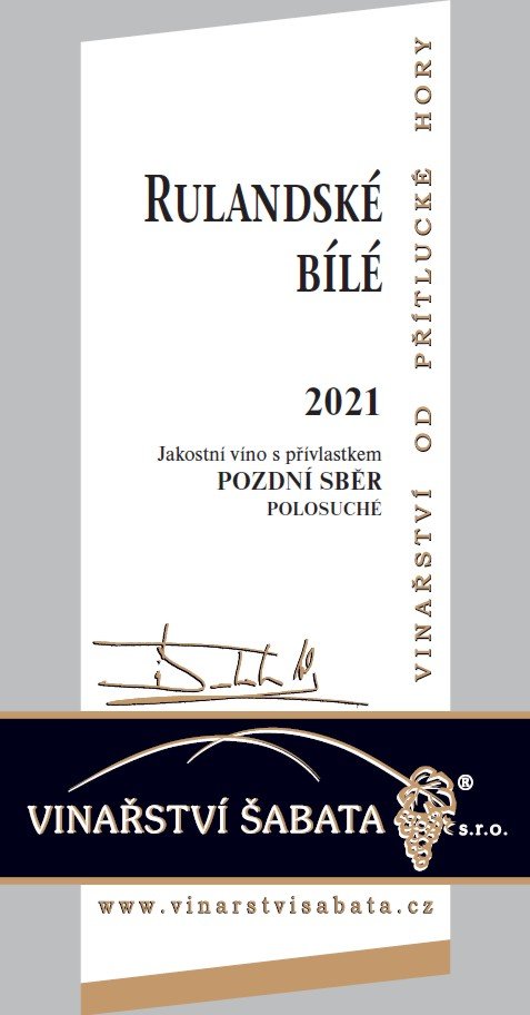 Fľaša vína Rulandské bílé 2021, pozdný sber (polosuché)