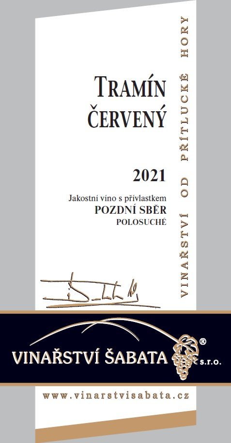 Fľaša vína Tramín červený 2021, pozdný sber (polosuché)