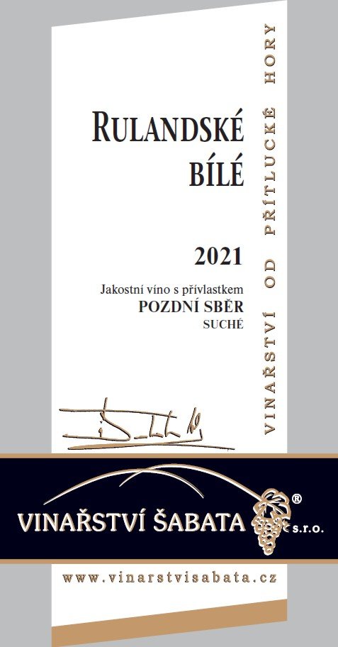 Fľaša vína Rulandské bílé 2021, pozdný sber (suché)