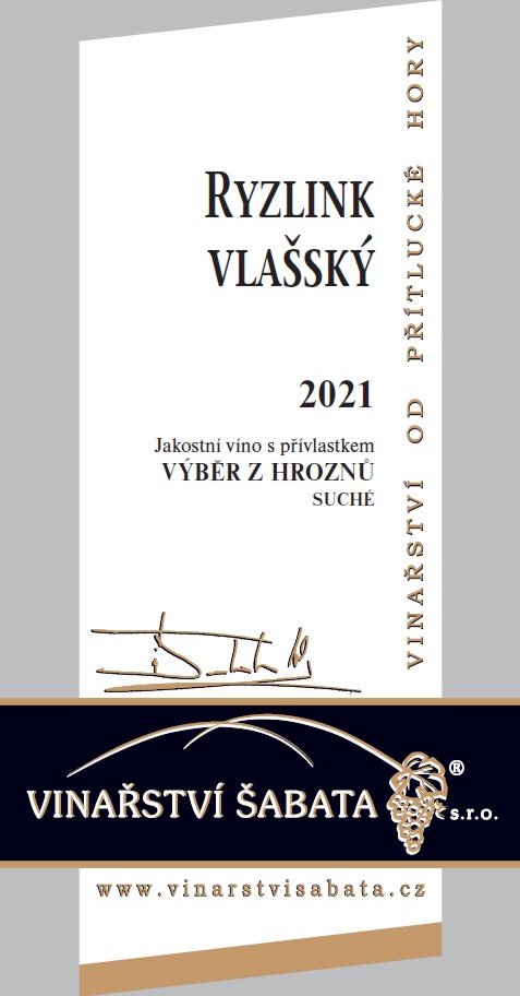 Fľaša vína Ryzlink vlašský 2021, výber z hrozna (suché)