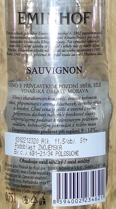 Fľaša vína Sauvignon 2020, pozdný sber (polosuché)