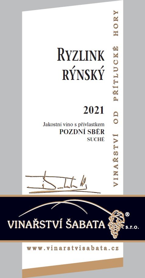 Fľaša vína Ryzlink rýnský 2021, pozdný sber (suché)