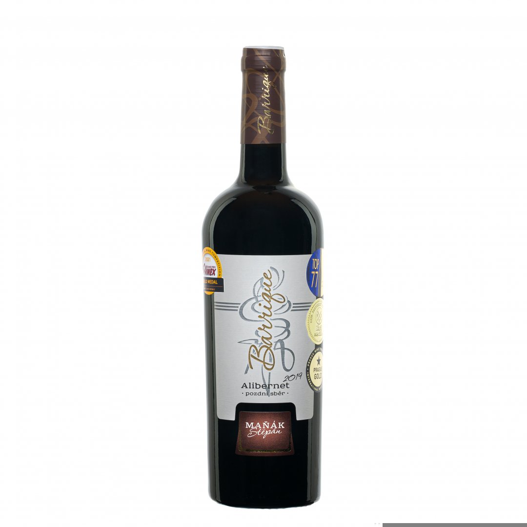 Fľaša vína Alibernet barrique 2019, pozdný sber (suché)