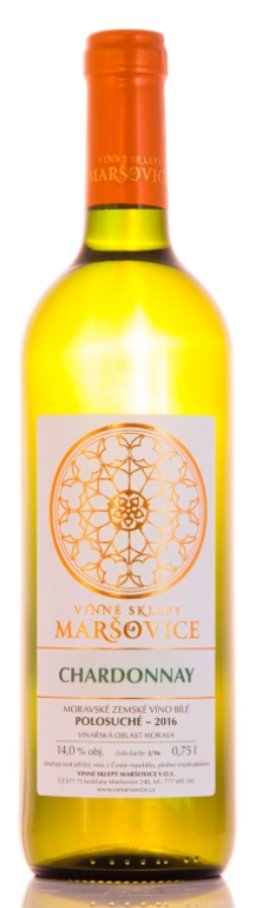 Fľaša vína Chardonnay 2015, výber z hrozna (polosladké)