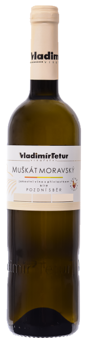 Fľaša vína Muškát moravský 2021, pozdný sber (polosladké)
