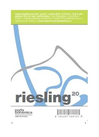 Fľaša vína Ryzlink rýnský (Riesling) 2020, zemské víno (suché)