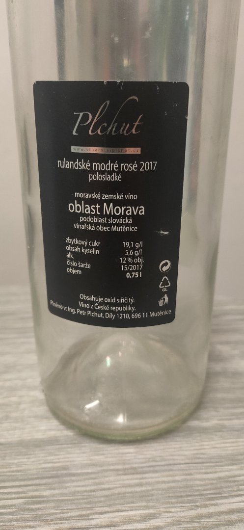 Fľaša vína Rulandské modré 2017, zemské víno (polosladké)