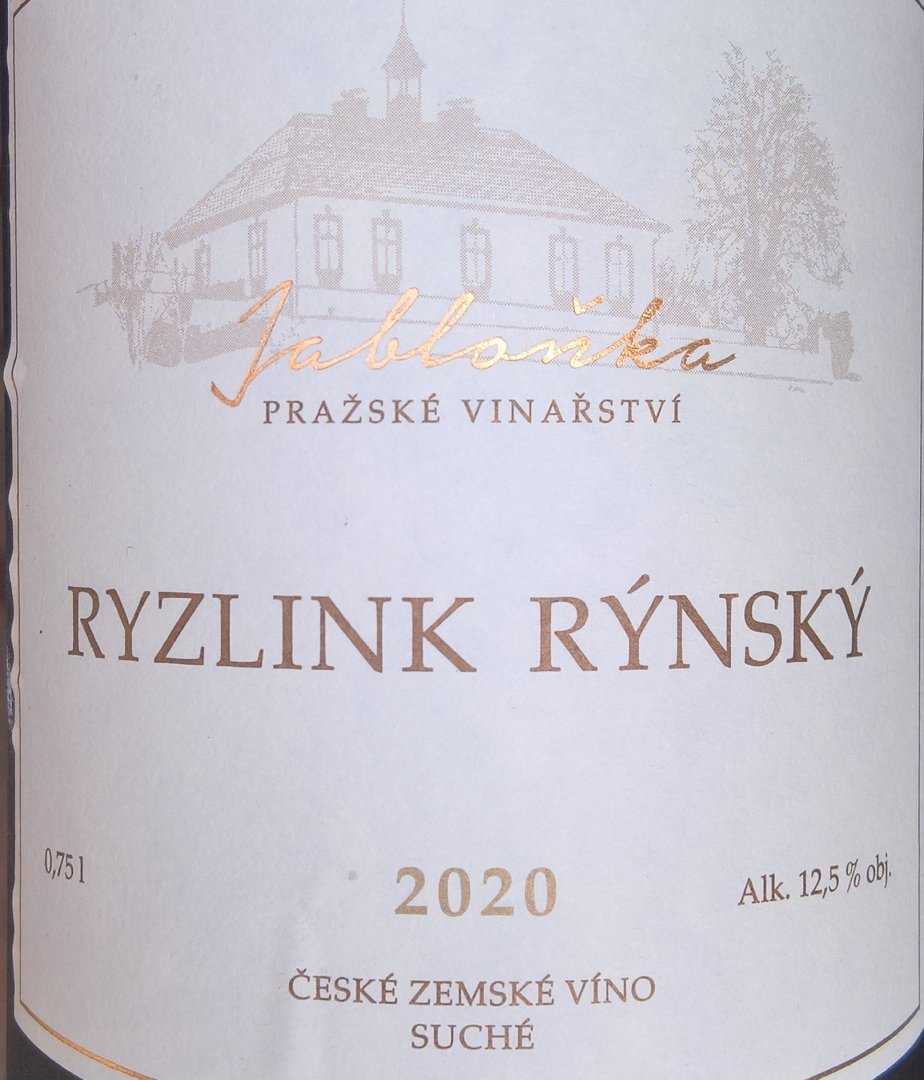 Fľaša vína Ryzlink rýnský 2020, zemské víno (suché)