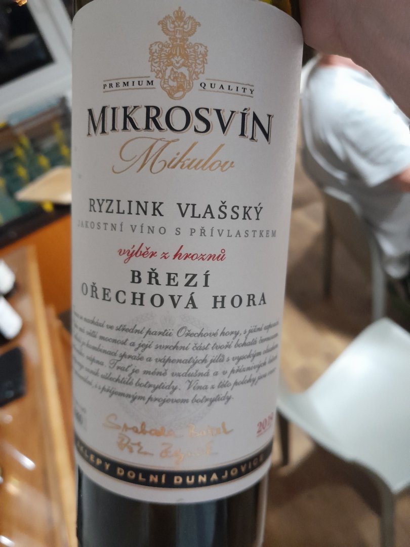 Fľaša vína Ryzlink vlašský (Ořechová hora) 2019, výber z hrozna (suché)