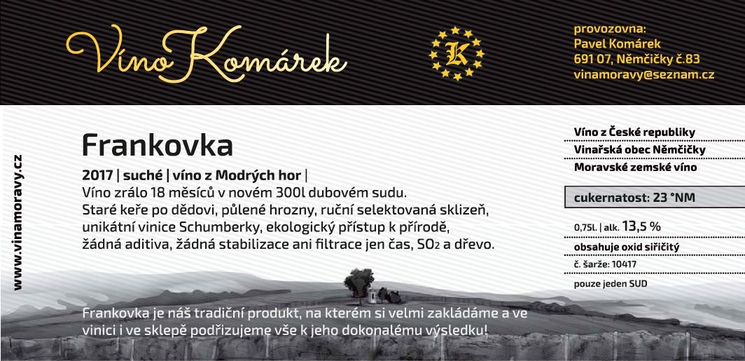 Fľaša vína Frankovka 2017, zemské víno (suché)