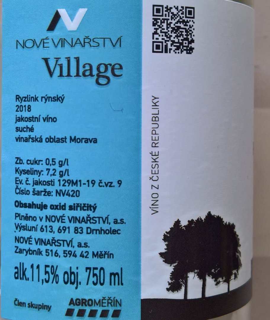 Fľaša vína Ryzlink rýnský 2018, akostné víno (suché)