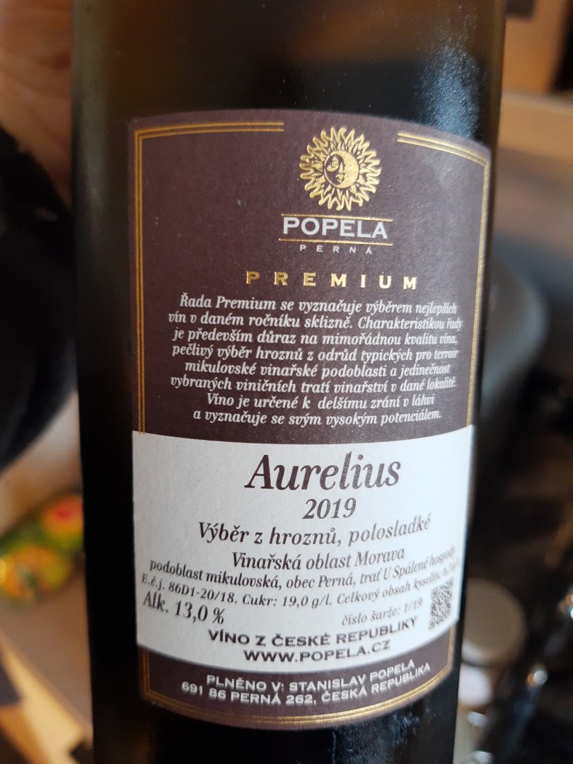 Fľaša vína Aurelius (Premium) 2019, výber z hrozna (polosladké)