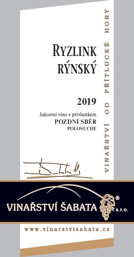 Fľaša vína Ryzlink rýnský 2019, pozdný sber (polosuché)