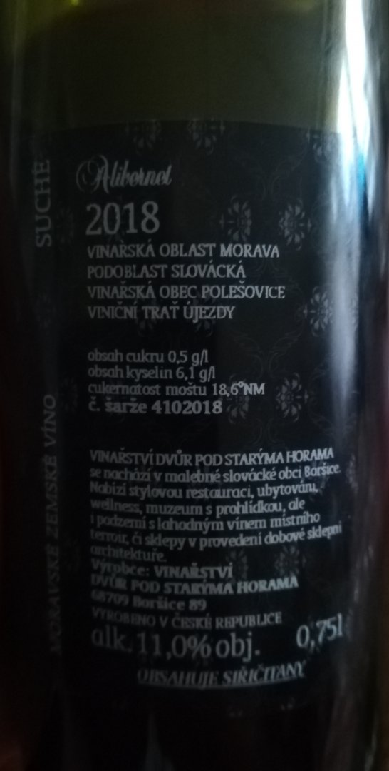 Fľaša vína Alibernet 2018, zemské víno (suché)