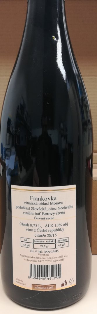 Fľaša vína Frankovka 2015, pozdný sber (suché)