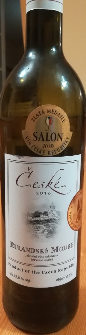 Fľaša vína Rulandské modré Salon vín 2016, akostné víno (suché)