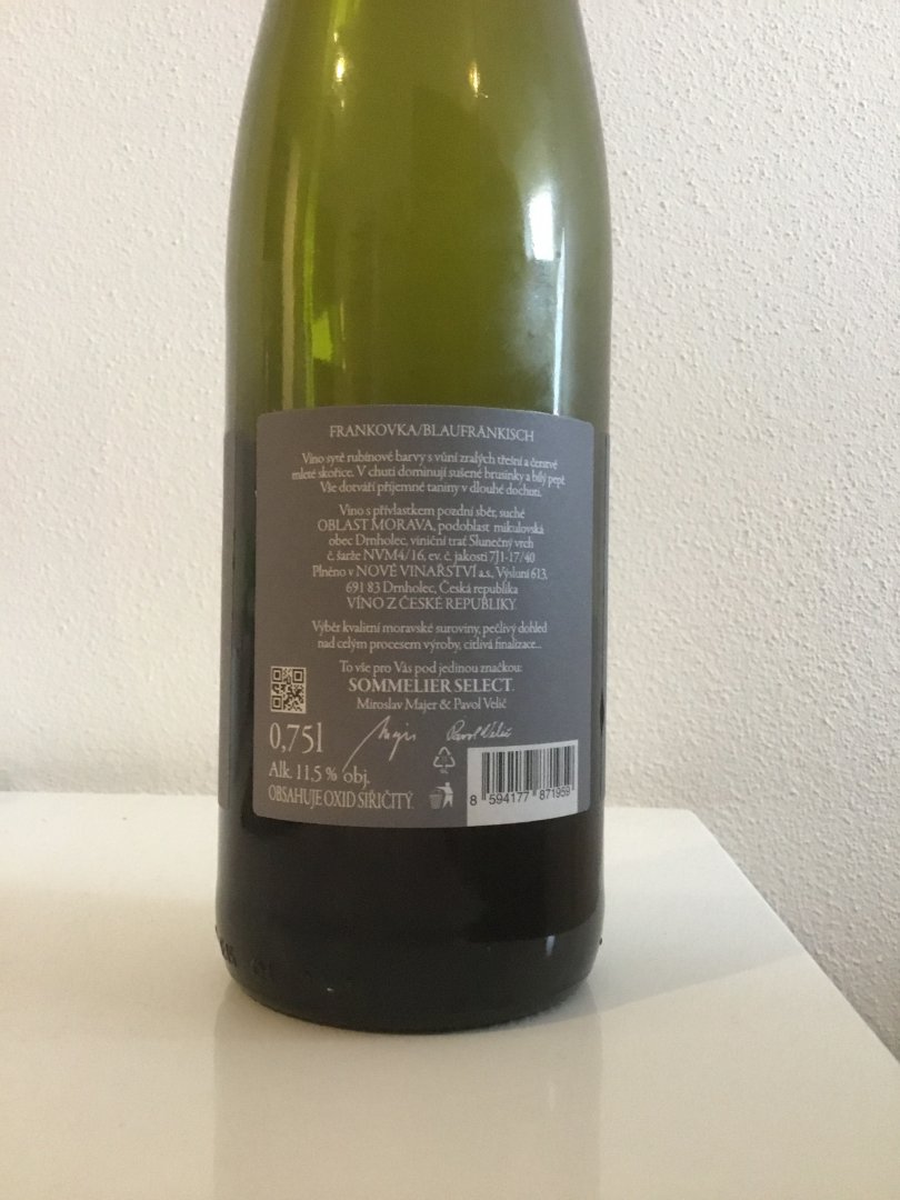 Fľaša vína Frankovka 2015, pozdný sber (suché)