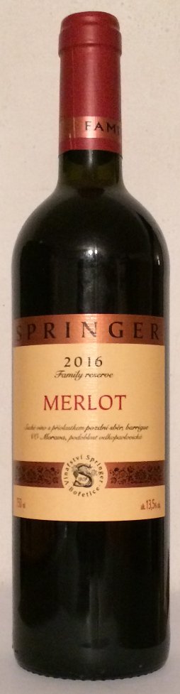 Fľaša vína MERLOT Family Reserve 2016, pozdný sber (suché)