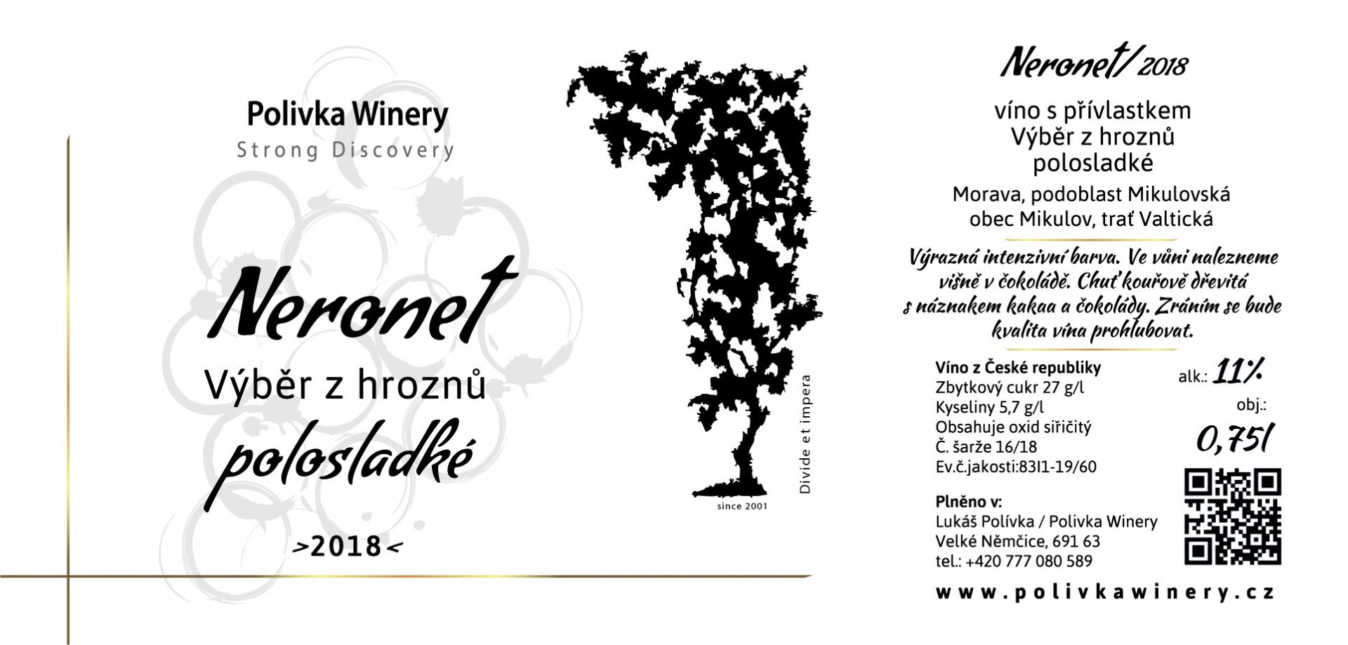 Fľaša vína Neronet 2018, výber z hrozna (polosladké)