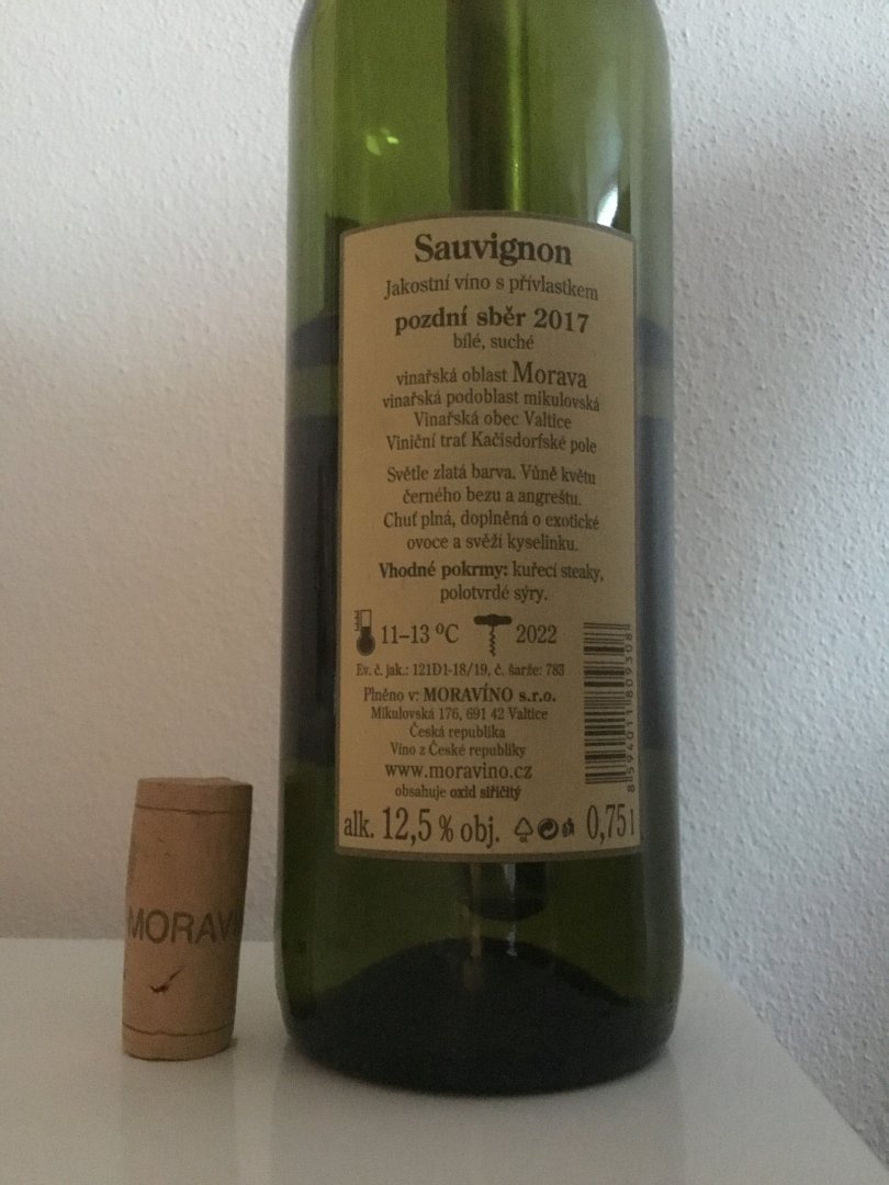 Fľaša vína Sauvignon 2017, pozdný sber (suché)