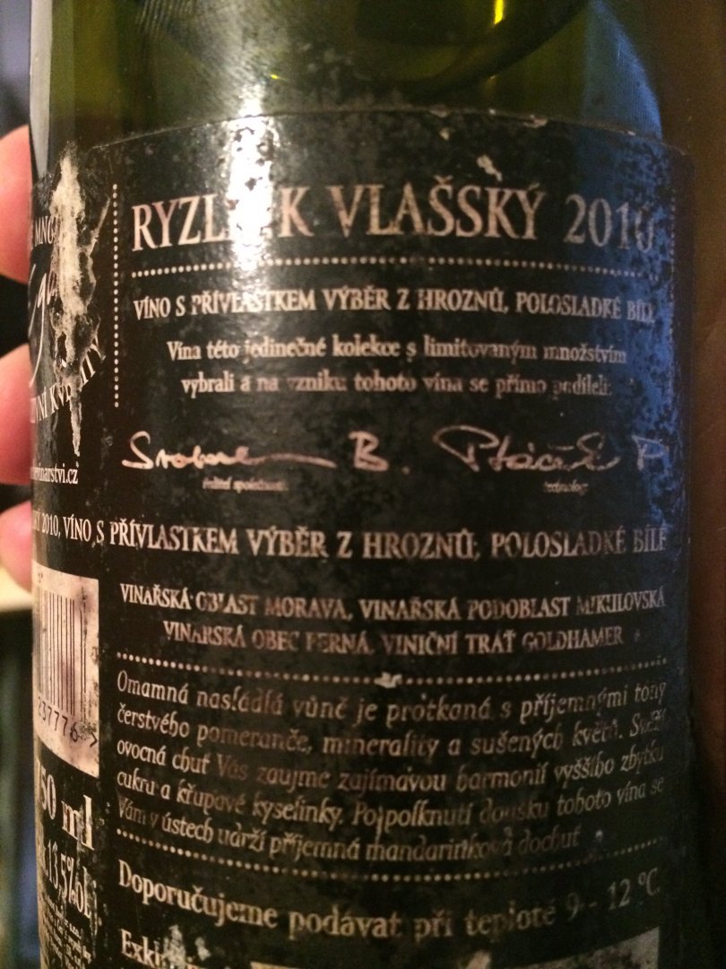 Fľaša vína Ryzlink vlašský (Ego No. 69) 2010, výber z hrozna (polosladké)