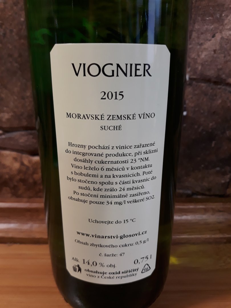 Fľaša vína Viognier (Natura) 2015, zemské víno (suché)